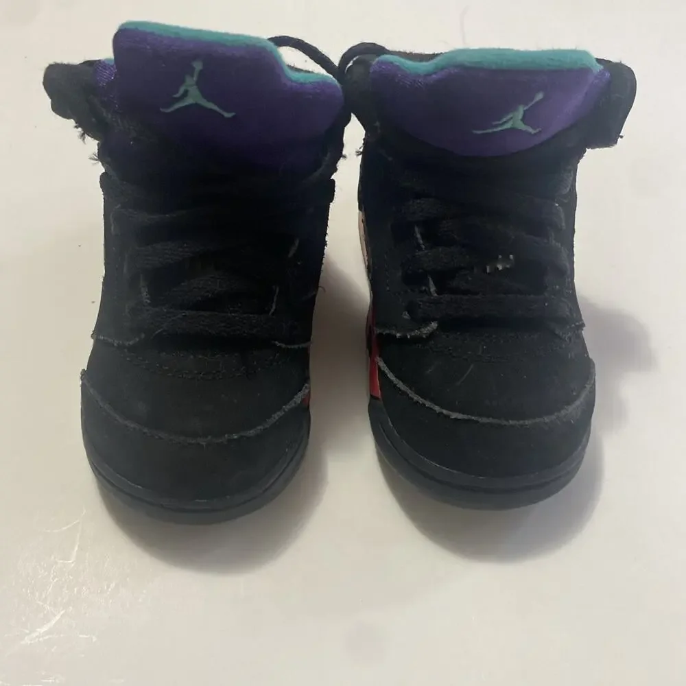 Nike Air Jordan 5 Retro “Top 3” Toddler Size 6C Black Red Purple Teal Sneakers